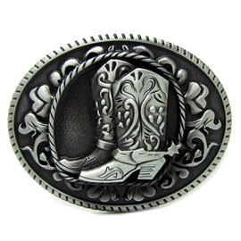 Belt Buckle, Western Cowboys Oval Vintage Boots Flower Metal Buckle, Fashion Jean's Accessory, for Men and Women, Size 3.5"2.7", Weight 2.68Oz