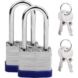 2 Pack Padlock with Keys, BetterJonny 40mm Long Shackle Padlocks Outdoor Heavy Duty Pad Lock Weatherproof Locks Laminated Steel for Gym Locker School Garage Fence Shed