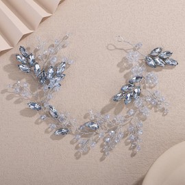 Teyglen Mint Blue Crystal Bride Wedding Hair Vine Sparkly Rhinestone Crystal Headband for Women Bridal Flower Headpiece Party Prom Bridal Hair Accessories (Mint Blue)