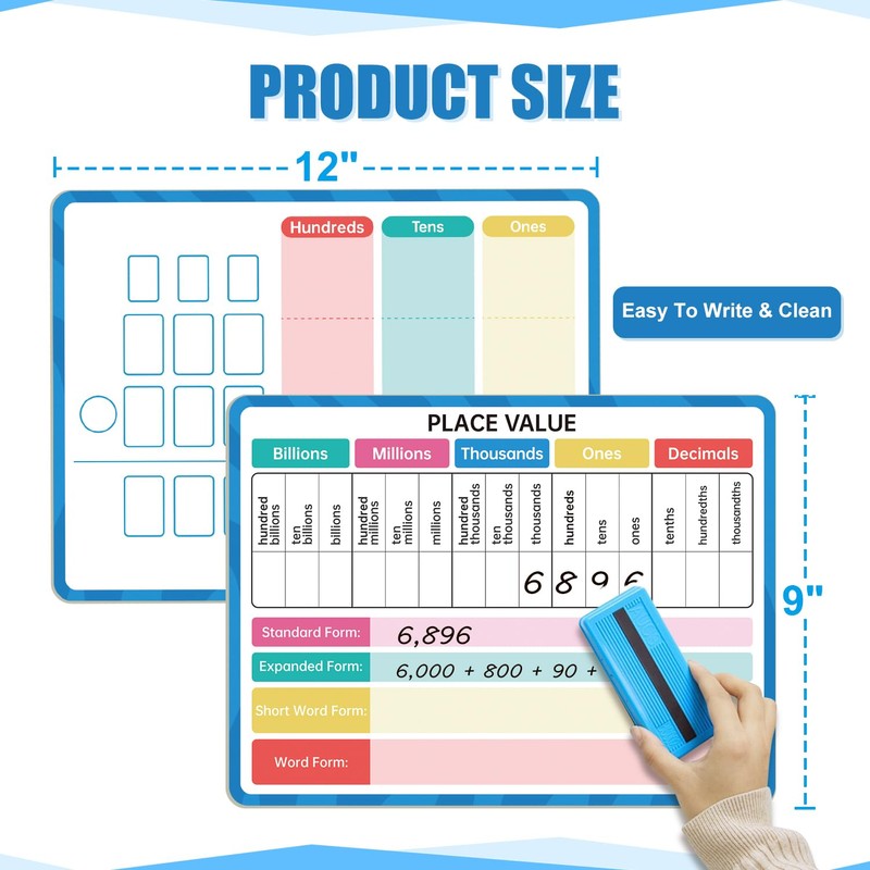 Dry Erase Place Value Whiteboard, 9" x 12" Double Sided