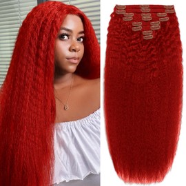 Extensiones de cabello con clip rojo de 18 pulgadas y 110 g, cabello humano real, 8 piezas con 18 clips, extensiones de cabello Remy de colores, extensiones de cabello liso y rizado para mujeres,