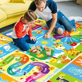 Kids Rug,ABC Educational Rug Mat for Kids Room, Kids Rug for Playroom, Kids Playmat with Animals, Month, Weeks, Fruit, Planets Learning Rugs Baby Play Mat for Classroom Bedroom (78.7 X 59 INCH)