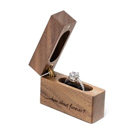 Wislist Wooden Engagement Ring Box Small Slim Flat Ring Case for Proposal,Wedding (How about forever)
