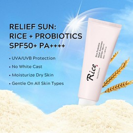 Rice Sunscreen SPF 50+ Face, Relief Sun Rice + Probiotics SPF 50 + Sun Cream Factor 50, Daily Lightweight Rice Suncream Korean Sunscreen for All Skin Types, Non-Greasy, 2PCS