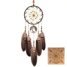 Urdeoms Tree of Life Crystal Dream Catchers for Boys Brown Boho Dream Catcher Wall Decor for Bedroom Adult Smoky Quartz Hanging Decor for Dorm Living Room(NO.10)