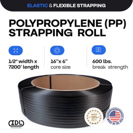 IDL Packaging 1/2" x 7200' Hand Grade Polypropylene (PP) Strapping Roll of 16" x 6" Core Size, 600 lbs Break Strength - Elastic and Flexible Packing Straps (Pack of 1)