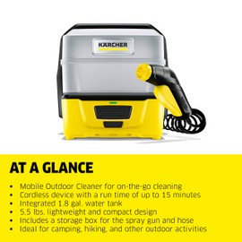Kärcher OC 3 Plus Mobile Outdoor Cleaner, 1.8 gal. Water Tank, Spray Gun and Hose, Battery Operated, for on-to-go Cleaning, 72 PSI