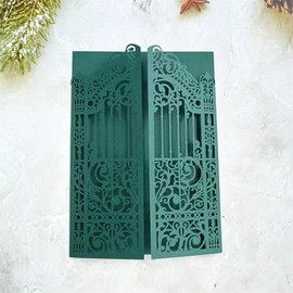 MillaSaw Dark Green Gatefold Laser Cut Invitations DIY Wedding Invitation 25 Sets (dark green, 4.9"x7.1")