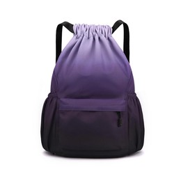Drawstring Backpack Yoga Gym bag,waterproof small sackpack for sports beach backpack,color gradient nylon casual backpack (Black Gray, Small:32cm*13cm*42cm)