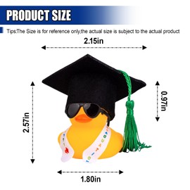 GAOLAOSY Graduation Duck Car Dashboard Ornament, Mini Duck with Sunglasses, Sash, Graduation Hat, Funny Graduations Party Decoration Present, Car Interior Decoration Accessories (Green/Sunglass)