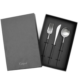 (Cutipol) GOA Gore Dinner Set, 3 Pieces, Black Matte Silver, Gift Box