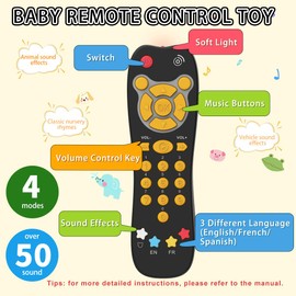 Toy Phone Baby Remote Control Toy Set, Play Phones TV Remote Control with Music Light for 6+ Months, Early Learning Baby Toys Gift for 1 Year Old Boys Girls Toddler Infant Kid, English/Spanish, Orange