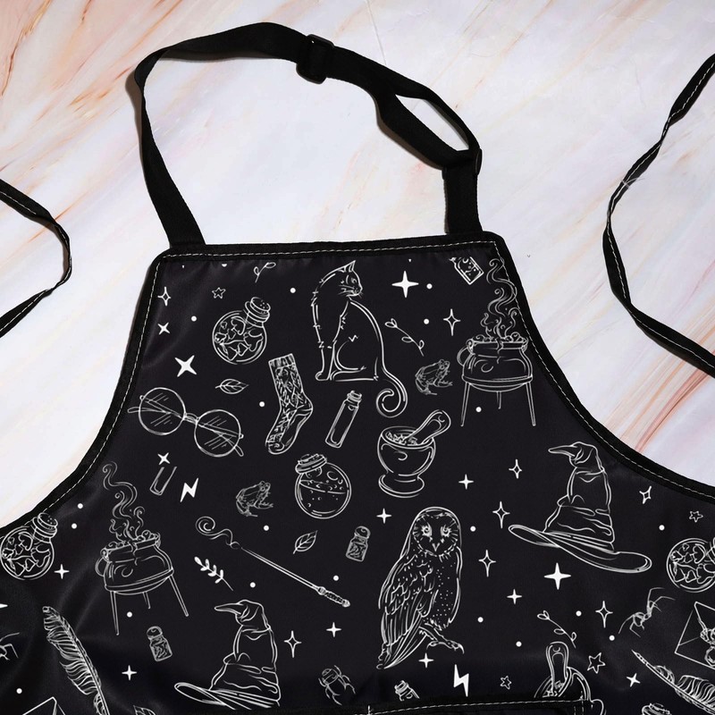 WZMPA Magic Wizard Kitchen Apron With Pockets Spooky Witch Gifts