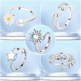 XdealCozyxc 5PCS Fidget Rings for Anxiety Women Teen Girls, Adjustable Rotatable Open Spinner Rings