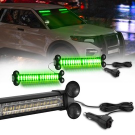 WINECO Emergency LED Strobe Traffic Advisor Lights Bar, Car Windshield Hazard Safety Warning Directional Flashing light w/Suction Cups Split Mount for Vehicle Trucks Volunteer, 2x12inch, Green