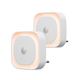 YUNLEX Night Lights, Pack of 2 Brightness Dimmable Night Light with Motion Sensor, Indirect Light, Automatic Socket Light for Baby, Children's Room, Bedroom, Hallway, Stairs (Amber)