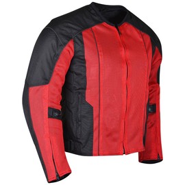 Vance Leather Airflow Mens Red/Black All-Season Reflective Mesh & Textile Motorcycle Jacket w/CE Armor & Removable Liner (Red, Large)