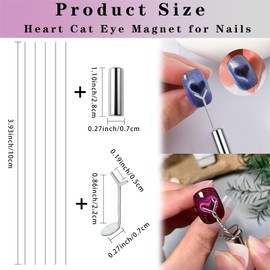 5 Pack Heart Cat Eye Magnet for Nails, Magnetic Gel Nail Polish Nail Art Kit with Y-Shaped Metal Pieces, Flexible DIY Heart Shape Round-Headed Magnets for Nail Art Salon, Home