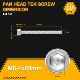 DTGN M6-1x65 Socket Head Cap Screws Bolts - 20Pack - Good for Road Bicycle, Mountain Bike, Auto, Motorcycle - 304 Stainless Steel Hex Head Metric Screws - Silver