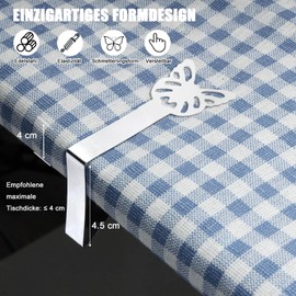 CHACROC Tablecloth Clips, Stainless Steel, Pack of 10, Outdoor Table Clips, Tablecloth Weights for Thick Tables, Restaurant, Garden Table & Picnic, Silver Butterfly Clips, Tablecloth Clip