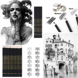 Heshengping Drawing Pencils Sketch Pencil Art Supplies Set for Kids Adults beginners Professional Sketching Art Graphite Charcoal Blending Stump Pencils kit