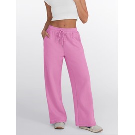 Trendy Queen Womens Wide Leg Sweatpants High Waisted Baggy Lounge Pants Drawstring Fall Fashion Outfits 2025 Joggers with Pockets Pink M