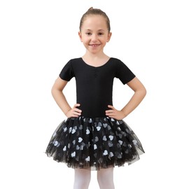 Tancefair Ballet Clothing Ballet Dress Girls Short Sleeve Cotton Ballet Jersey Gymnastics Costume Ballet Suit Dance Dress Dance Leotard Dance Body with Skirt Tutu, black