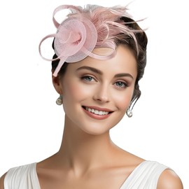 Fascinators for Women Kentucky Derby Floral Headwear Feather Tea Party Hats Cocktail Wedding Pink