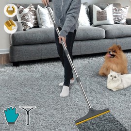 B-Land Carpet Rake for Pet Hair Removal, Reusable Pet Hair Remover with 60” Adjustable Long Handle, Carpet Scraper Dog Cat Hair Remover Tool for Rugs, Mats, Couch, Furniture (Grey)