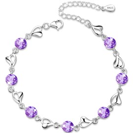 Women's Heart Bracelet 925 Silver Cubic Zirconia Bracelet Silver Crystal Bracelet Adjustable Jewellery Women's Gift for Christmas Valentine's Day for Her Women, Silver, Cubic Zirconia