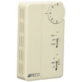Peco TA167-007 3 Speed Non-Programmable Fan Coil Thermostat, Line Voltage, White