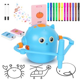 Drawing Robot for Kids, Interactive Educational Drawing Robot with Voice Interaction, Montessori Drawing Learning Toy with 100 Word Cards 16 Color Pens for Kids 5 6 7 8 9