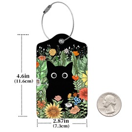 2 Pcs Luggage Tags for Suitcase, Cute Unique PU Leather Travel Bag Tag with Privacy Cover ID Label Address Card and Durable Metal Ring Suitable for Men Women Children Backpack,Cat in The Bush