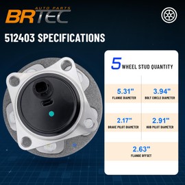 BRTEC 512403 2 Pack Rear Wheel Hub and Bearing Assembly for Toyota Corolla 2009-2019/Corolla iM 17-18/Matrix 09-14, for Pontiac Vibe 09-10 Pair 5 Lugs W/ABS