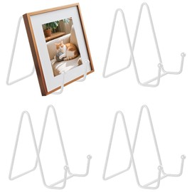 Hiuyavy Plate Holder Easel Display Stand, 4PCS 6 Inch Metal Plate Stands, Plate Stands for Display Tabletop Picture Stand for Photo Pictures Decorative Dish(White)