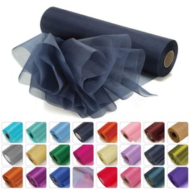 Weddecor 25m x 29cm Snow Sheer Navy Blue Organza Roll Sash Glitter Fabric for Table Runner Sashes Wedding & Christmas Decoration, Chair Cover Bows, Party Favours, Ribbon Crafting Supplies, 5pcs