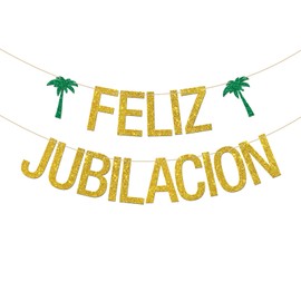 Feliz jubilación Banner, Spanish Retirement Party Garland Bunting Taco Bout a Retirement Decorations Supplies, Retired Party Banner Green Gold Glitter