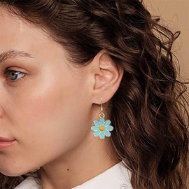 Cybche Vintage Gänseblümchen Blume Tropfen Ohrringe Blaue Blume Ohrringe Emaille Floral Ohrringe Kleine Gänseblümchen Ohrringe Sonnenblume Baumeln Ohrringe Schmuck Für Frauen