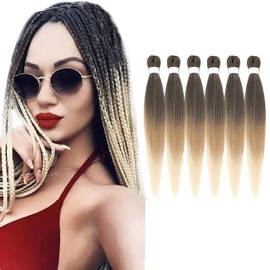 Pre-stretched Braiding Hair 26 inch 6 Packs Professional Kanekalon Synthetic Fiber Crochet EZ Braids Yaki Texture Braiding Hair Extensions (1B/27/613)