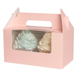 Gcardist Pink Cupcake Container Double Cupcake Stand Disposable 15 Double Cupcake Containers with Window 16.5 x 9.2 x 8.9 cm Cupcake Container (6.5 x 3.6 x 3.5 inches)