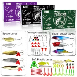 Yoilreyl 78pcs Fishing Lures kit Baits Tackle for Bass Trout Salmon Fishing Accessories Tackle Box Including Spoon Lures Soft Plastic Worms Crankbait Jigs Fishing Gear and Equipment (Green)