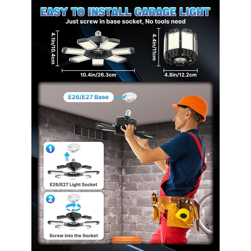 HAPYLUMI LED Garage Light 200W, 4 Pack 20000LM Super Bright
