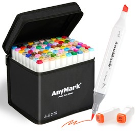 AnyMark Alcohol Markers Brush Tip, 80+1 Colors Dual Tip Brush & Chisel Alcohol-Based Art Markers Set with Case for Adult Artists Drawing Coloring