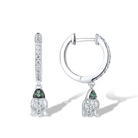Santuzza Sterling Silver White Tulip Cuff Pierced Earrings Green Spinel Cubic Zirconia Flower Loop Dangle Earrings for Women