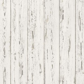 Norwall FH37527 Shiplap Prepasted Wallpaper, Beige, Antique White, Cottage White, Light Cream