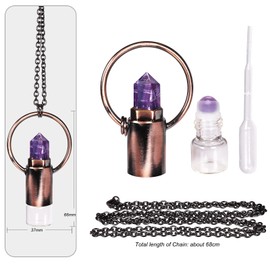 TUMBEELLUWA Amethyst Crystal Stone Essential Oil Diffuser Pendant Necklace for Aromatherapy Hexagonal Crystal Point Pendant with Chain for Unisex