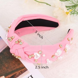 Jaciya Valentines Headband Pink Knotted Headbands for Women Girls Heart Head Band Pearl Hair Accessories Valentine's Day Decorations