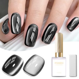IFFANSHU Cat Eye Gel Nail Polish, Black Cat Eye Gel Holographic Glitter Magnetic Nail Polish Glassy Manicure Salon DIY 15ML
