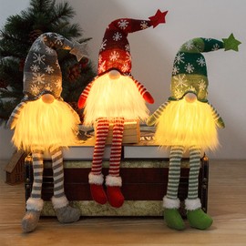 Bseical Christmas Gnome Decoration Set of 3, Christmas Gonks Gnomes Plush Swedish, Christmas Gonks Light Up, Gnome Christmas Jumper Large Grey Pink, UK Christmas Elves Xmas Decorations Long Legs