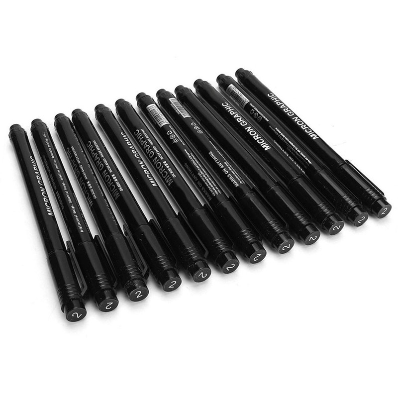 12pcs Micron Liner Fine Tip Marker Pen Black Ink Waterproof